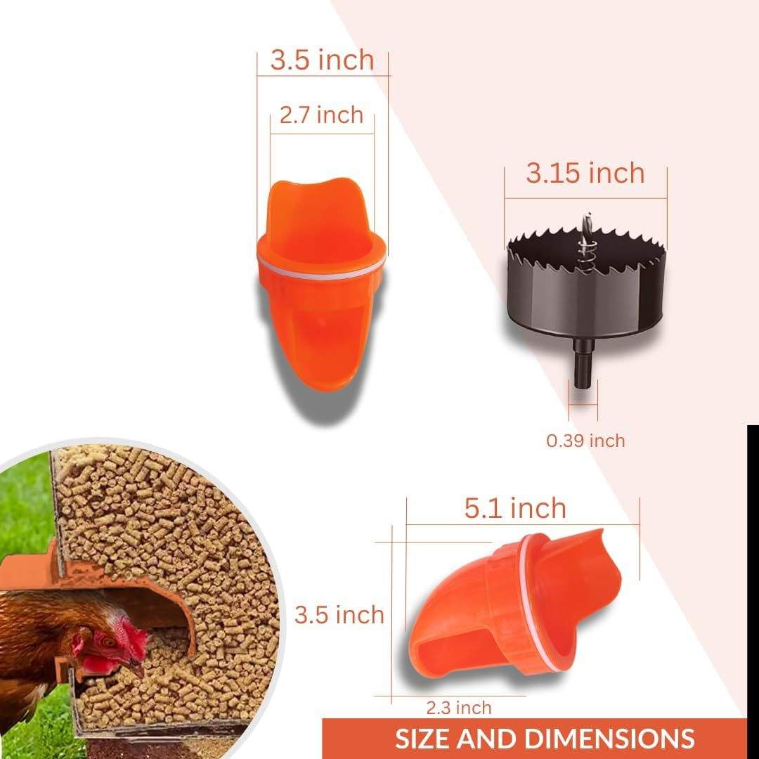 Durable Chicken Feeder Rain Proof Poultry Feeder Port Gravity Feed Kit For Buckets, Barrels, Bins, Troughs, Easy Clean - 6 Pack With Hole Saw For Easy Installation - Image 4