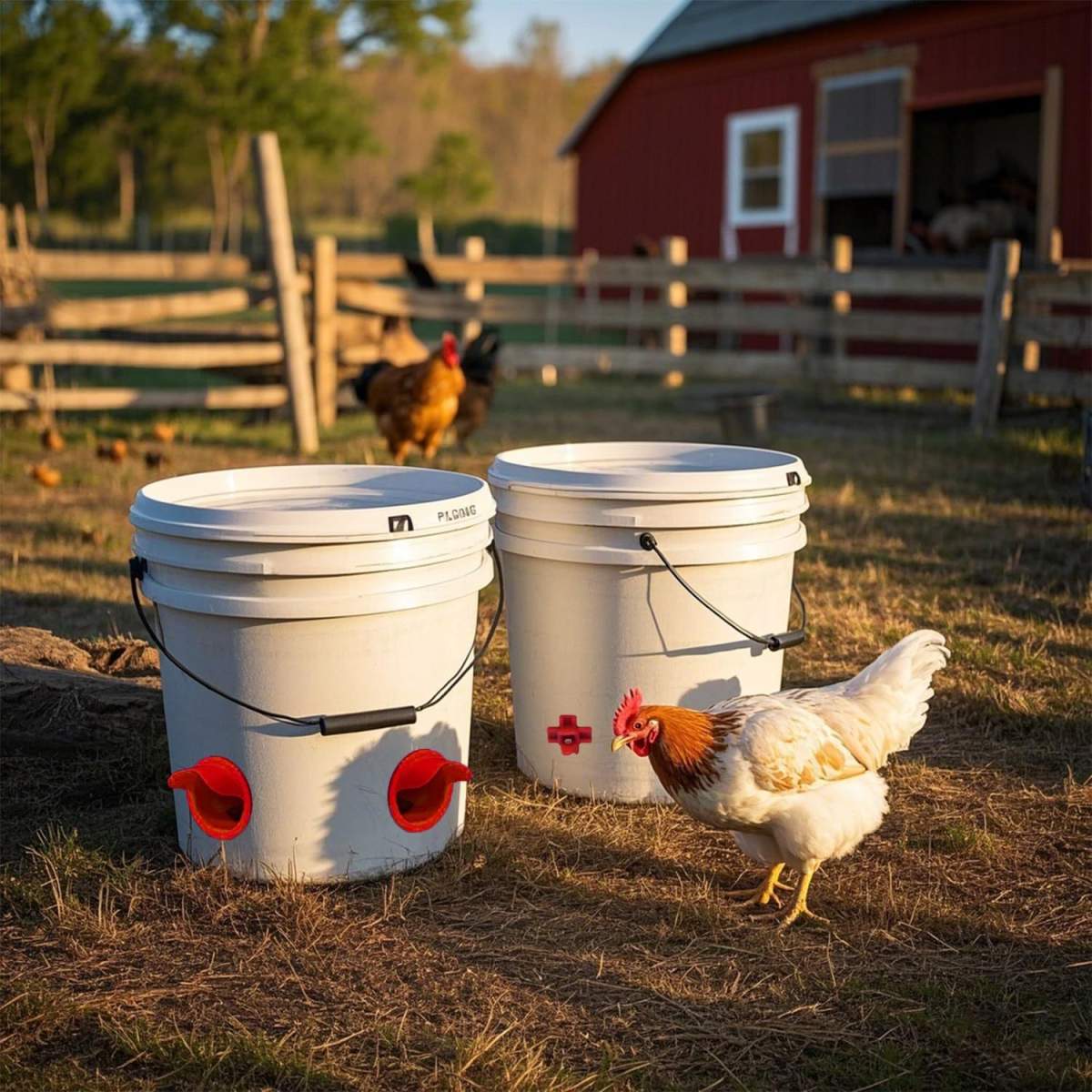 Durable Chicken Feeder Rain Proof Poultry Feeder Port Gravity Feed Kit For Buckets, Barrels, Bins, Troughs, Easy Clean - 6 Pack With Hole Saw For Easy Installation - Image 3