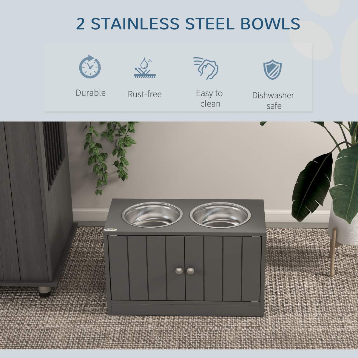 Elevated Dog Bowls with Storage Cabinet Containing Large 44L Capacity, Gray - Image 5