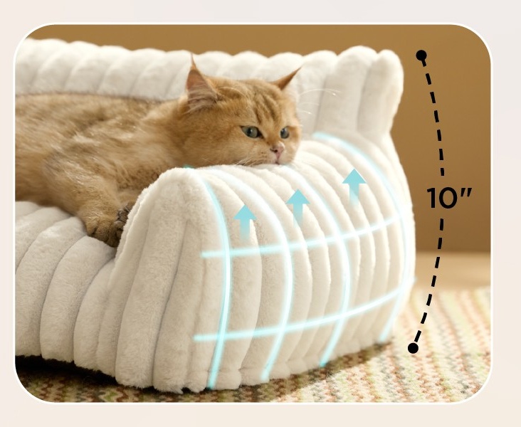 Cute Cat Couch For Pets - Fluffy Cat Beds With Premium Soft Corduroy Fleece, Fuzzy Cats Beds For Indoor Cats With Removable Washable Cover, Supportive Pet Sofa - Image 3