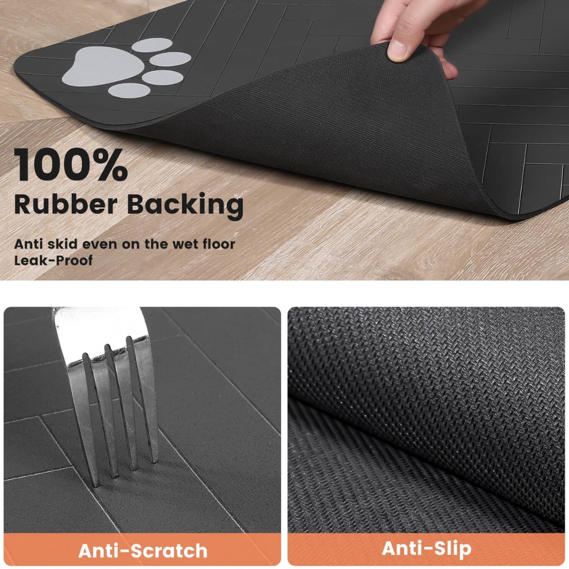 Absorbent Pet Feeding Mat 20x12 Inch, Waterproof Rubber Backing, Dark Gray Striped - Image 6
