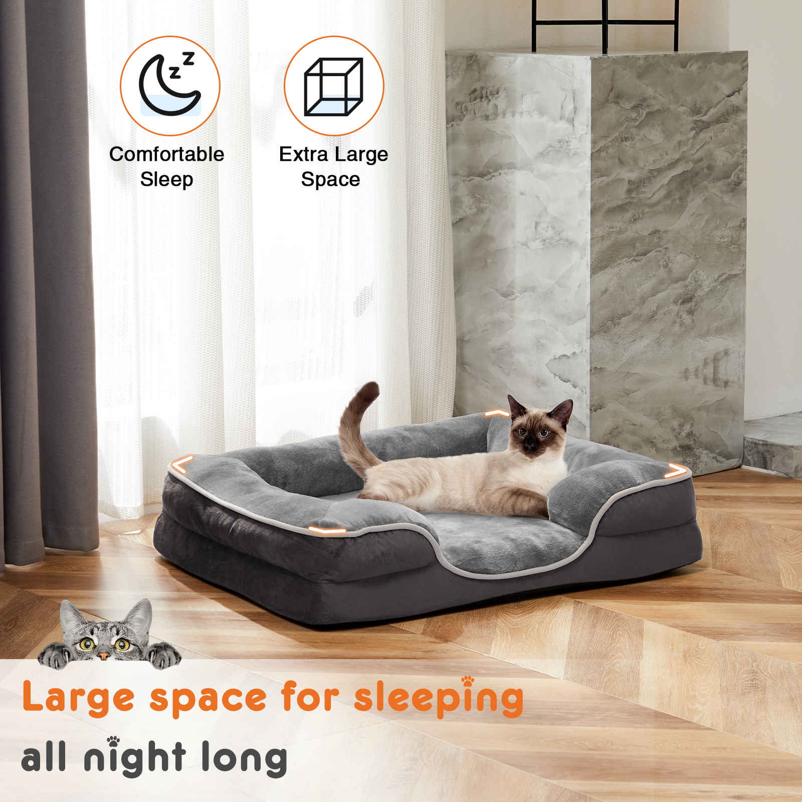 Memory Foam Pet Bed For Small Dogs & Cats With Washable Removable Cover Non-Slip Base Waterproof Liner - Image 9