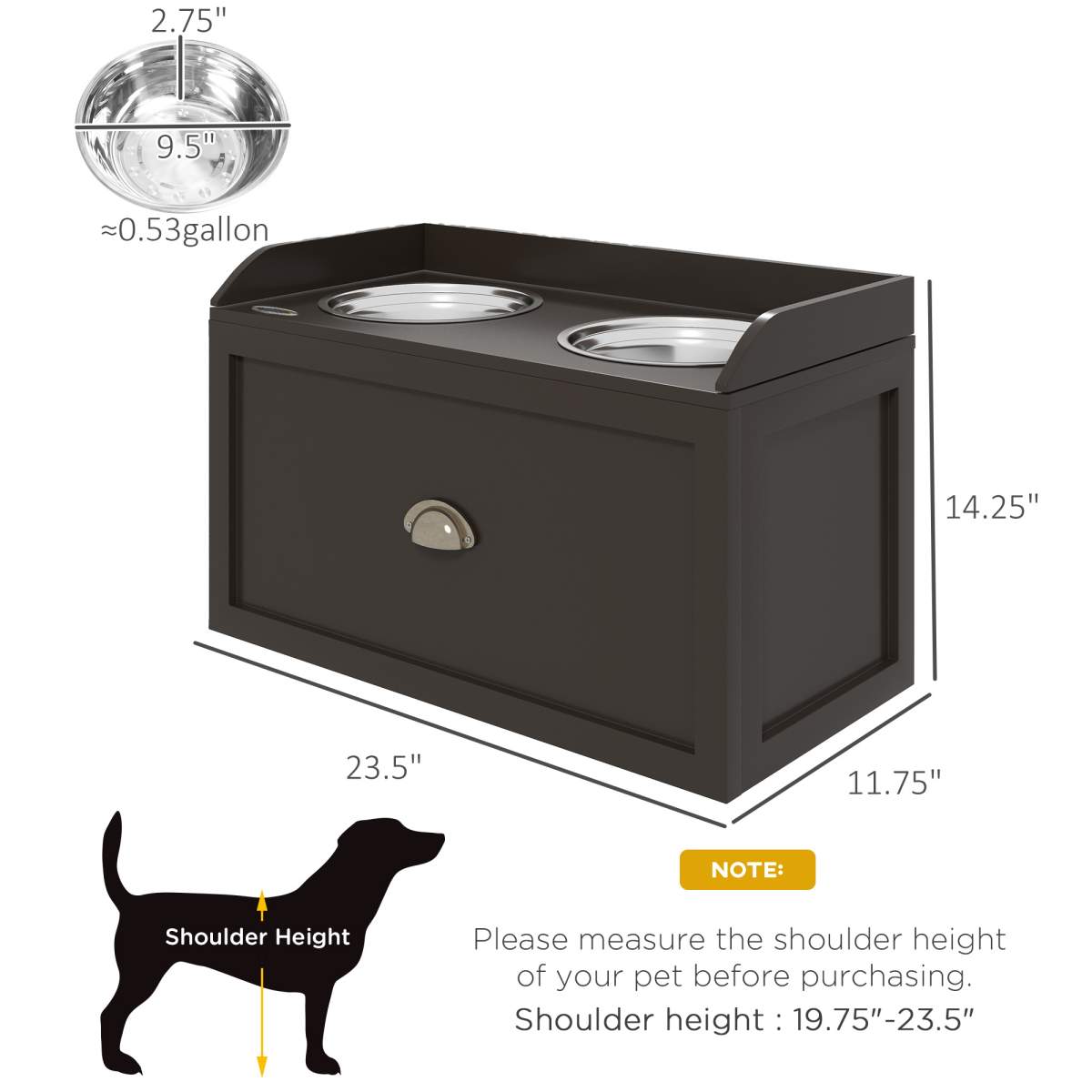 Pet Feeding Station Pet Dish Bowl Set with Storage, 2 Elevated Dog Bowls for Large Sized Dogs, Coffee - Image 7