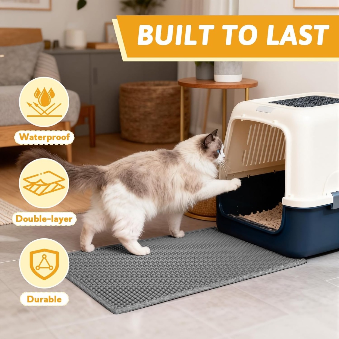 Cat Litter Mat Double Layer Waterproof Urine Proof Trapping Mat 1 Pack - Image 5