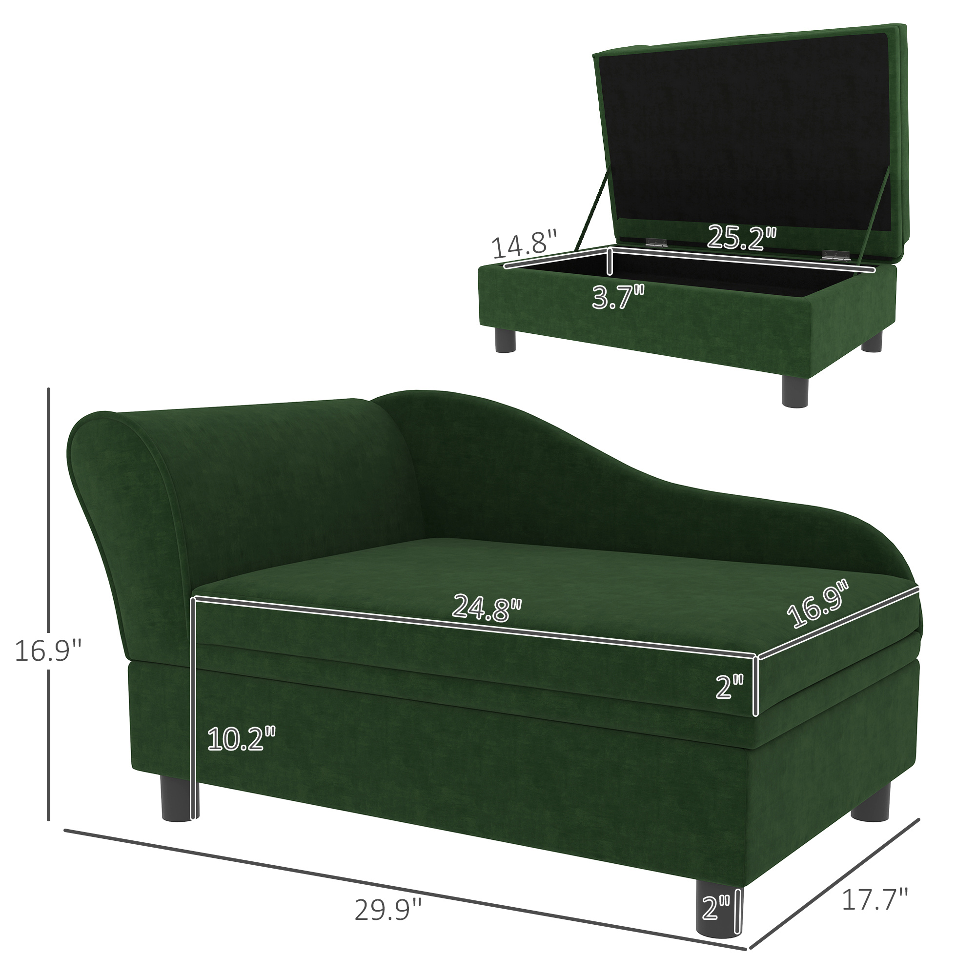Pet Sofa Bed Couch with Storage, Pet Sofa for Cats and Small Dogs, Green - Image 6