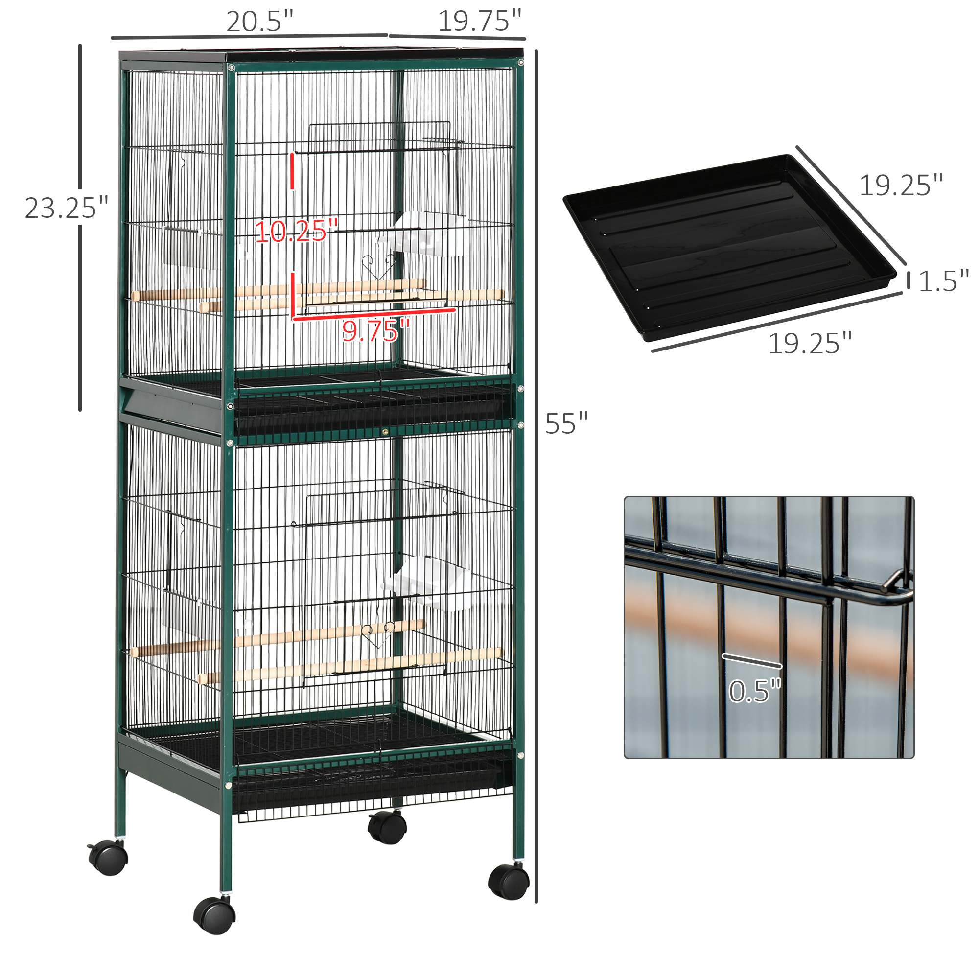 Large Bird Cage with 1.7 ft. Width for Wingspan, Bird Aviary Indoor with Multi-Door Design, Fit for a Canary, Finch, Conure, 55", Green - Image 7