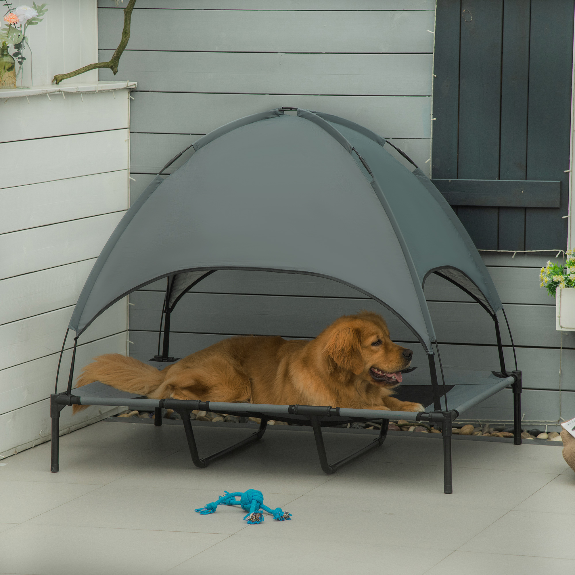 48" x 36" Elevated Portable Dog Cot Cooling Pet Bed with UV Protection Canopy Shade - Image 2