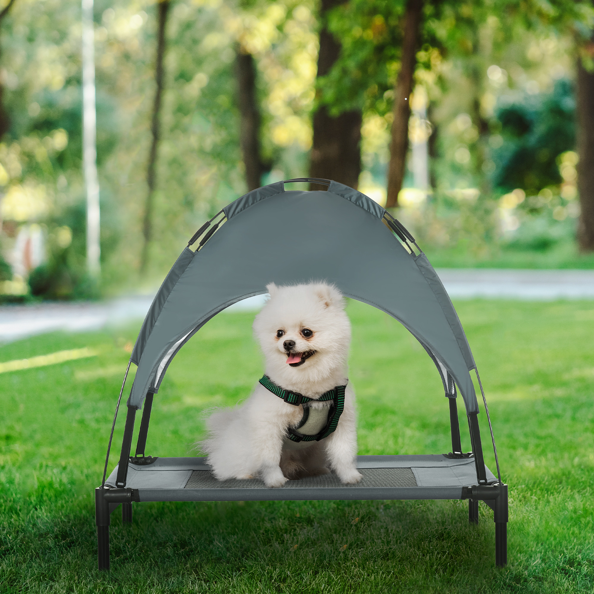 Elevated Dog Bed with Removable Canopy, Outdoor Dog Cot with UV Protection Canopy Shade, 30 inch Pet Bed for Camping, Gray - Image 7