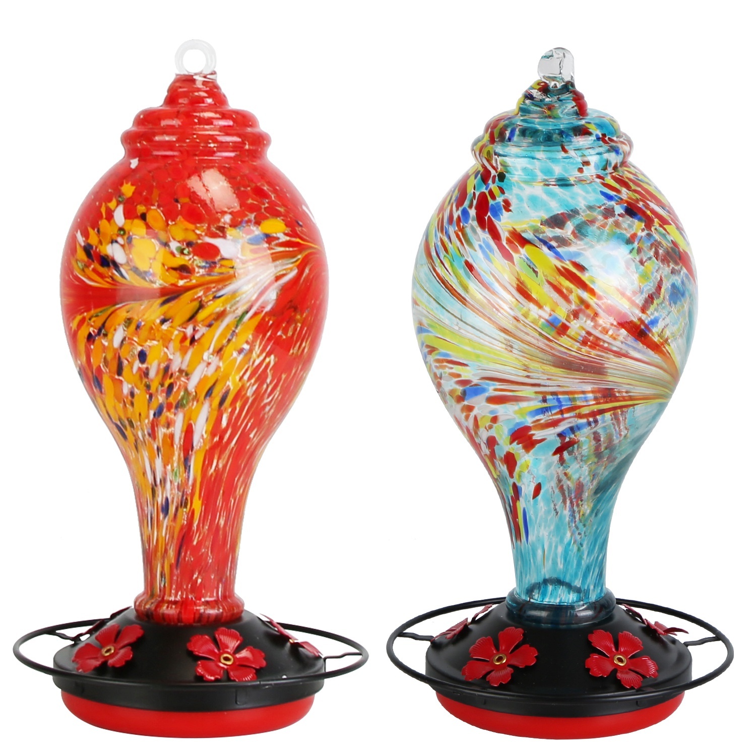 1Pc Glass Hummingbird Feeder 33OZ Hand Blown Hummingbird Feeder With 5 Flower Feeding Port Perch Ant Moat Hanging Hook S Hook Hemp Rope Cleaning Brush For Garden Decor - Image 7
