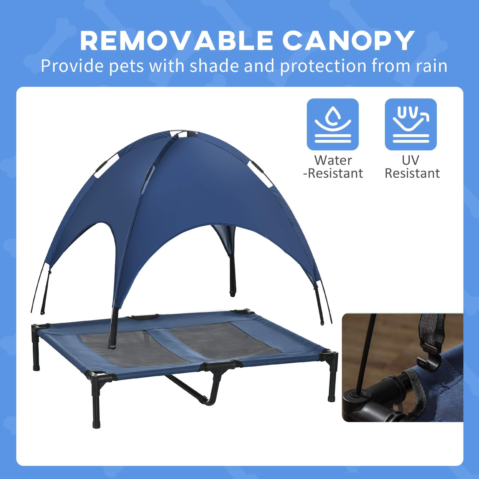 Elevated Portable Dog Cot Pet Bed with UV Protection Canopy Shade, 36 inch, Dark Blue - Image 5