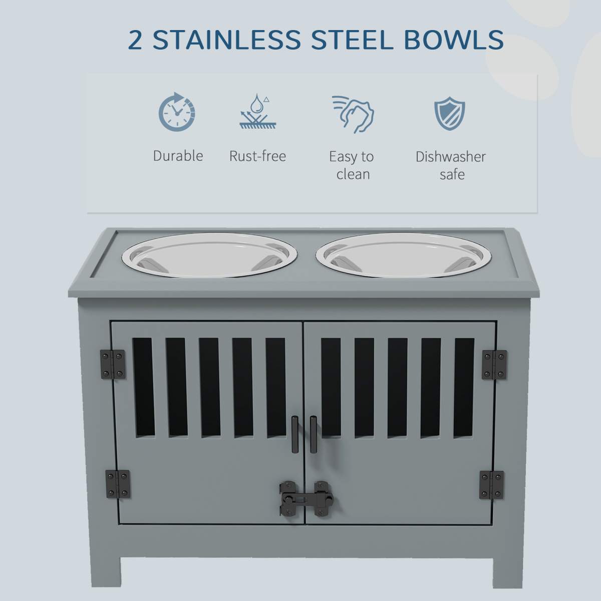 Dog Food Storage Cabinet with Bowls & Dog Feeding Station, Gray - Image 7