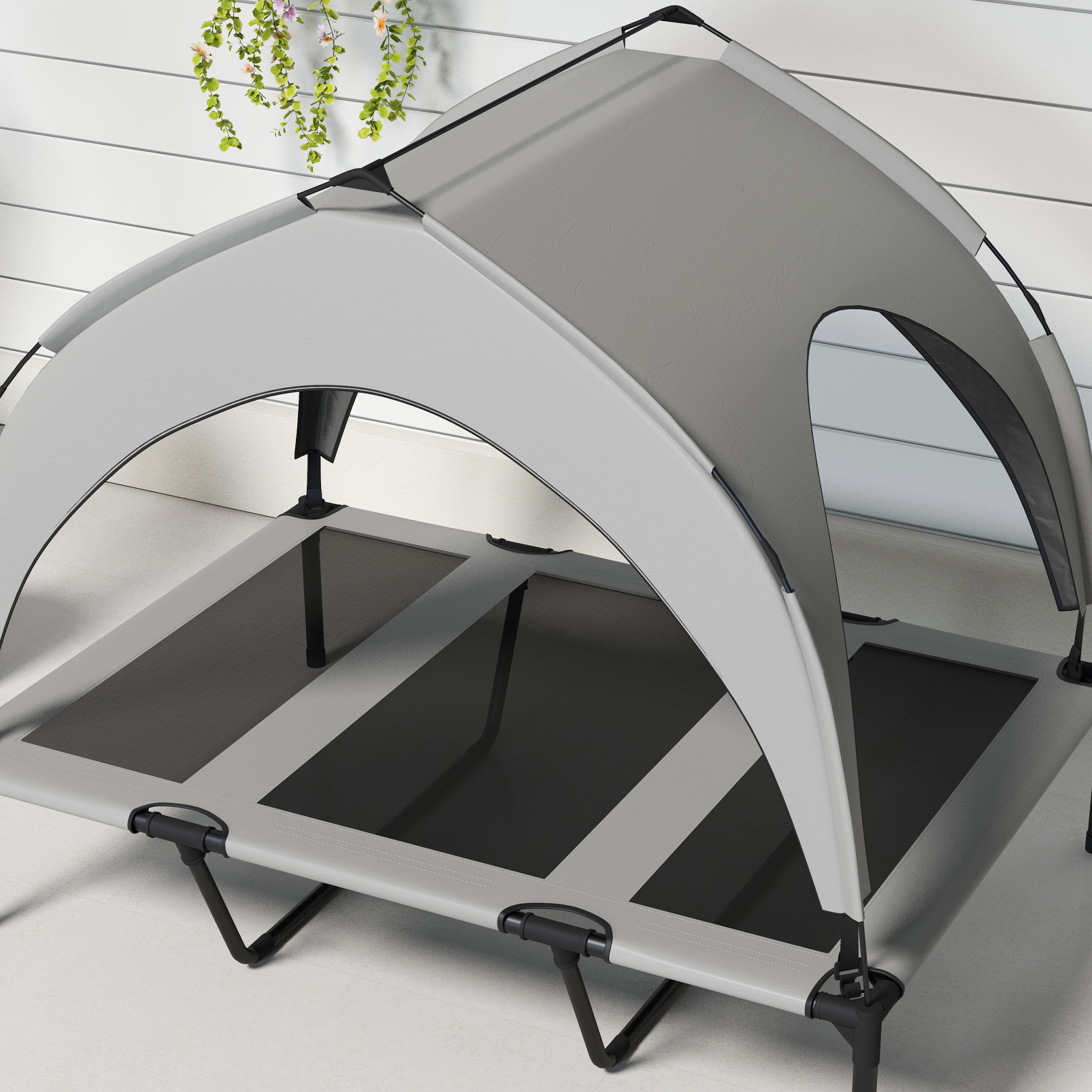 Elevated Dog Bed with Canopy, Raised Outdoor Pet Bed for Camping with Washable Breathable Mesh, 42" x 30" x 37" - Image 8