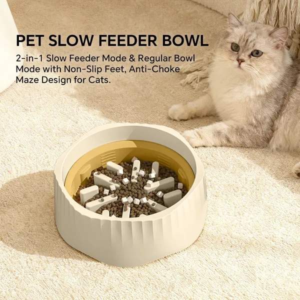 White Dual-purpose Slow Food Bowl, Fast&slow Food Can Be Freely Switched To Adapt To Different Pet Eating Habits, Cross-border Hot Selling Pet Supplies