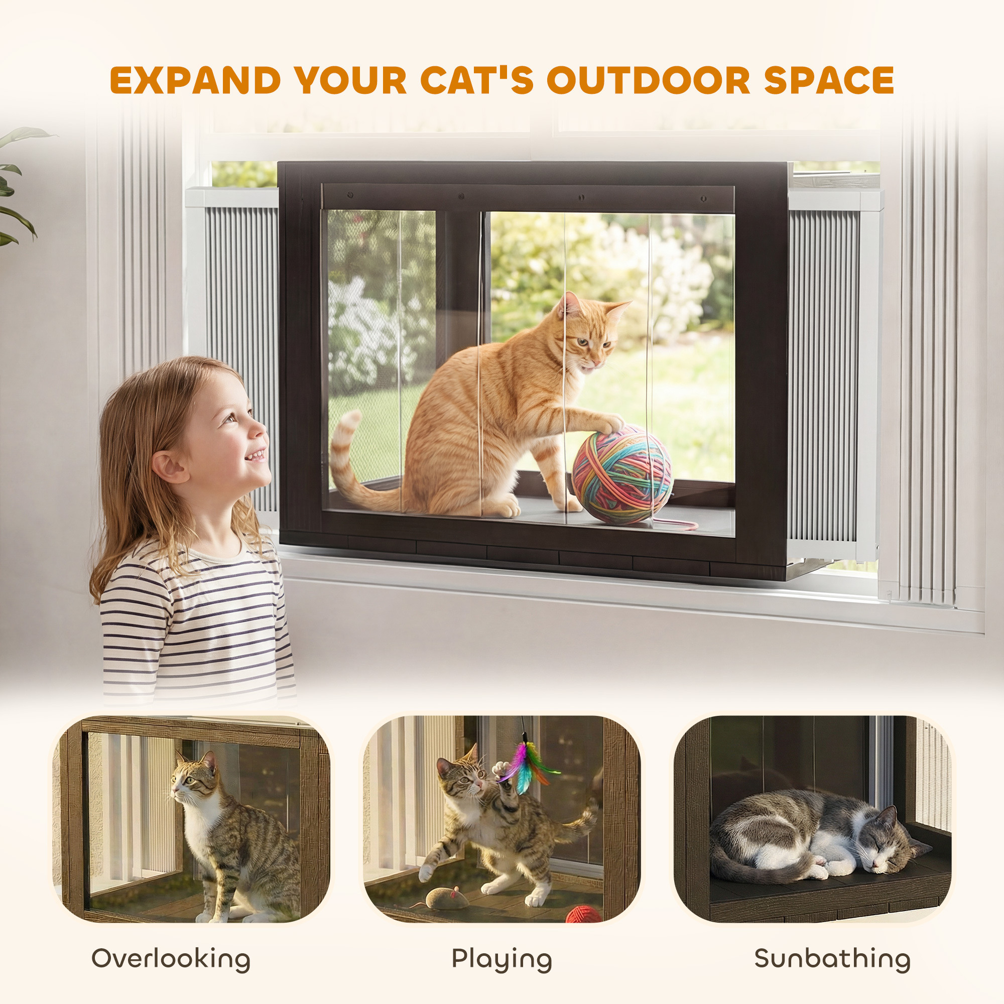 Catio Outdoor Cat Enclosure 25"–41" Outdoor Cat House for Sunbathing, Napping & Overlooking - Image 5
