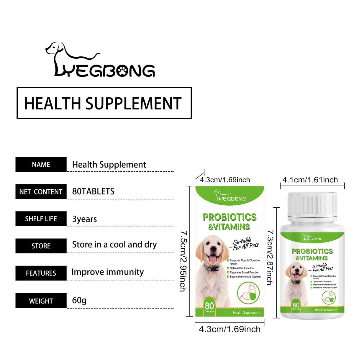 Pet Probiotics & Vitamin Tablets For Dogs & Cats, Gut Health Supplement, Support Digestion & Immune System, 80 Chewable Tablets - Image 4