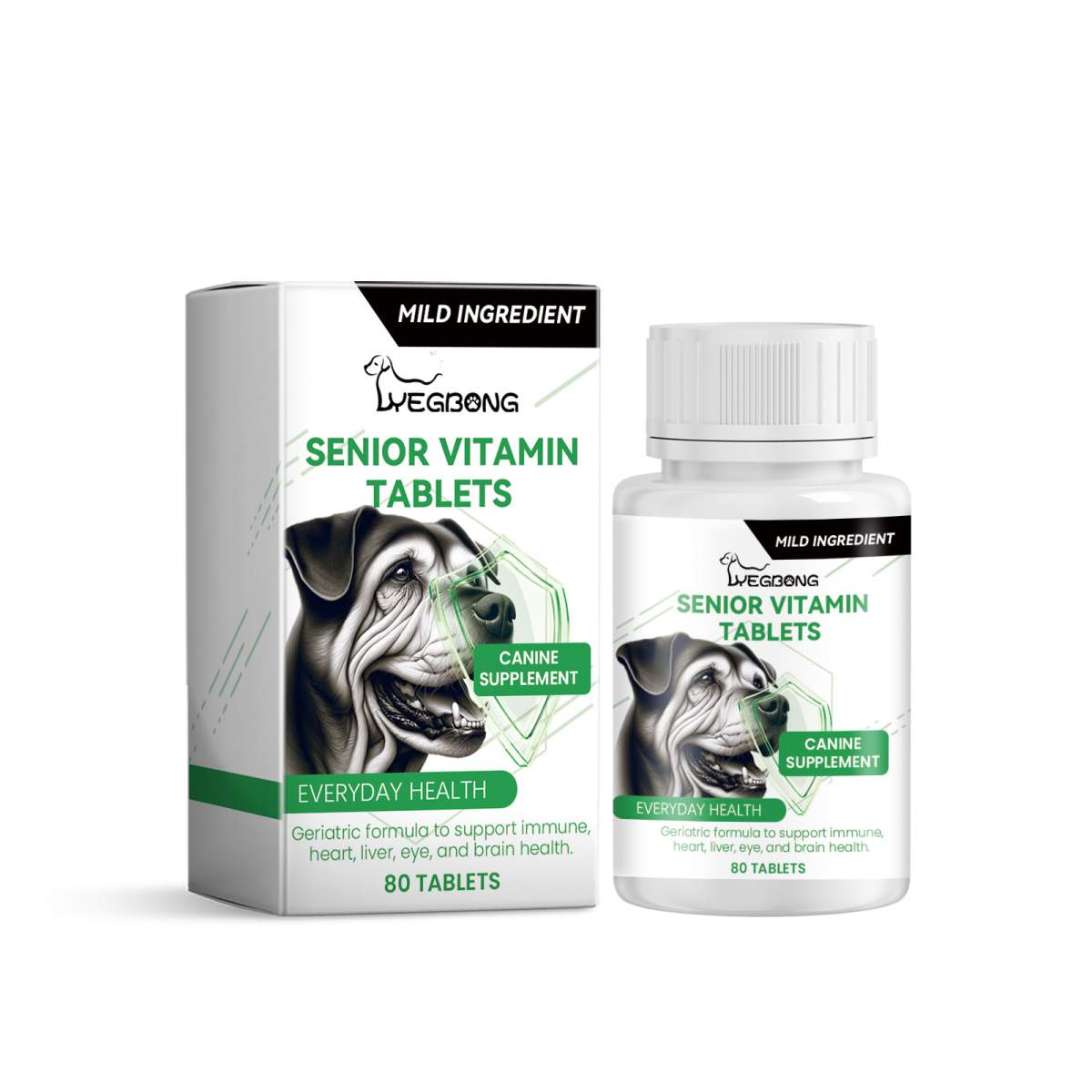 Senior Dog Vitamin Tablets, Multivitamin Supplement For Older Dogs, Support Immunity, Eyes, Skin & Bone Health, 80 Chewable Tablets