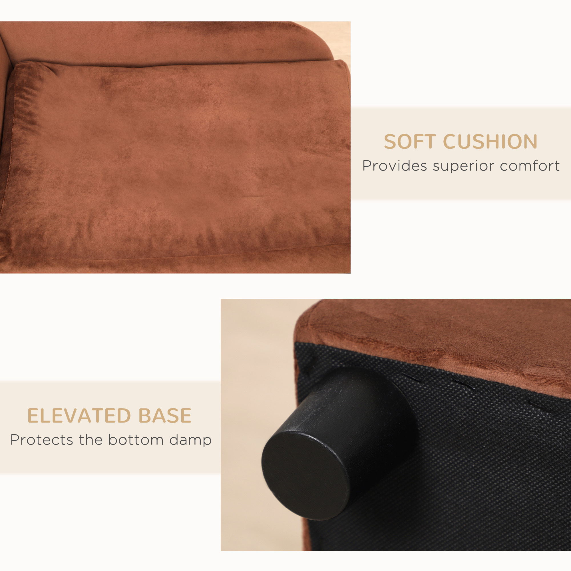 Pet Sofa Bed Couch with Storage, Pet Sofa for Cats and Small Dogs, Brown - Image 4