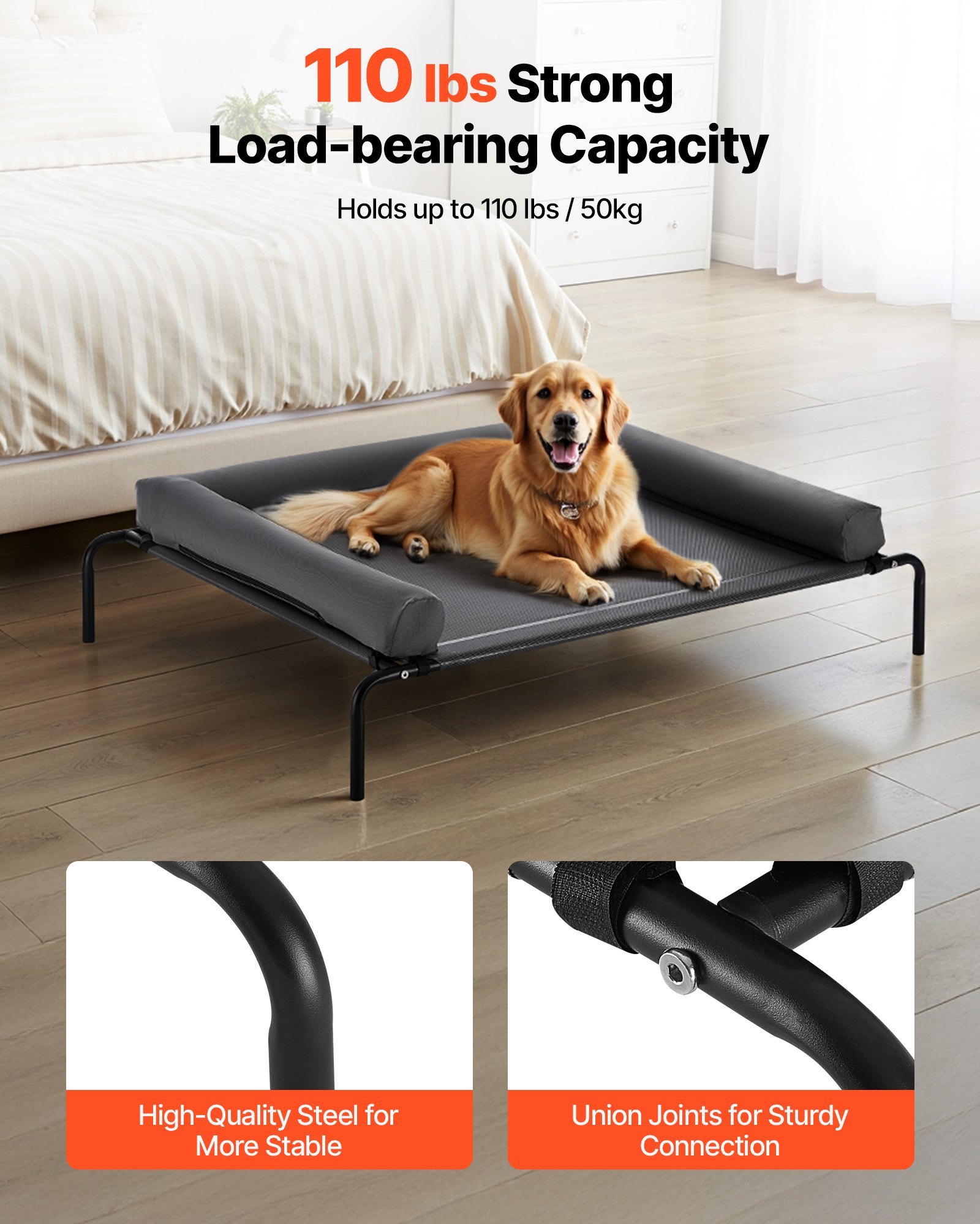 Elevated Dog Bed For Large Dog Portable Raised Dog Cot With Pillow XL Gray - Image 4
