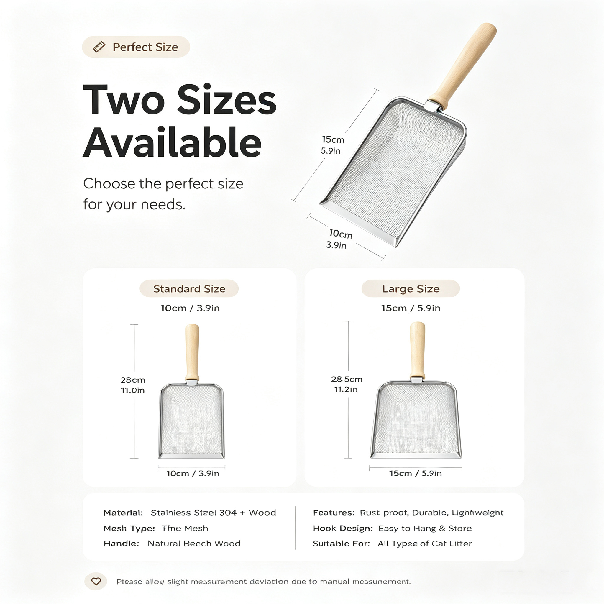 Stainless Steel Cat Litter Scoop With Fine Mesh Sifter, Durable Metal Litter Scooper With Ergonomic Wooden Handle, Heavy Duty Kitty Litter Shovel For Easy Cleaning - Image 10