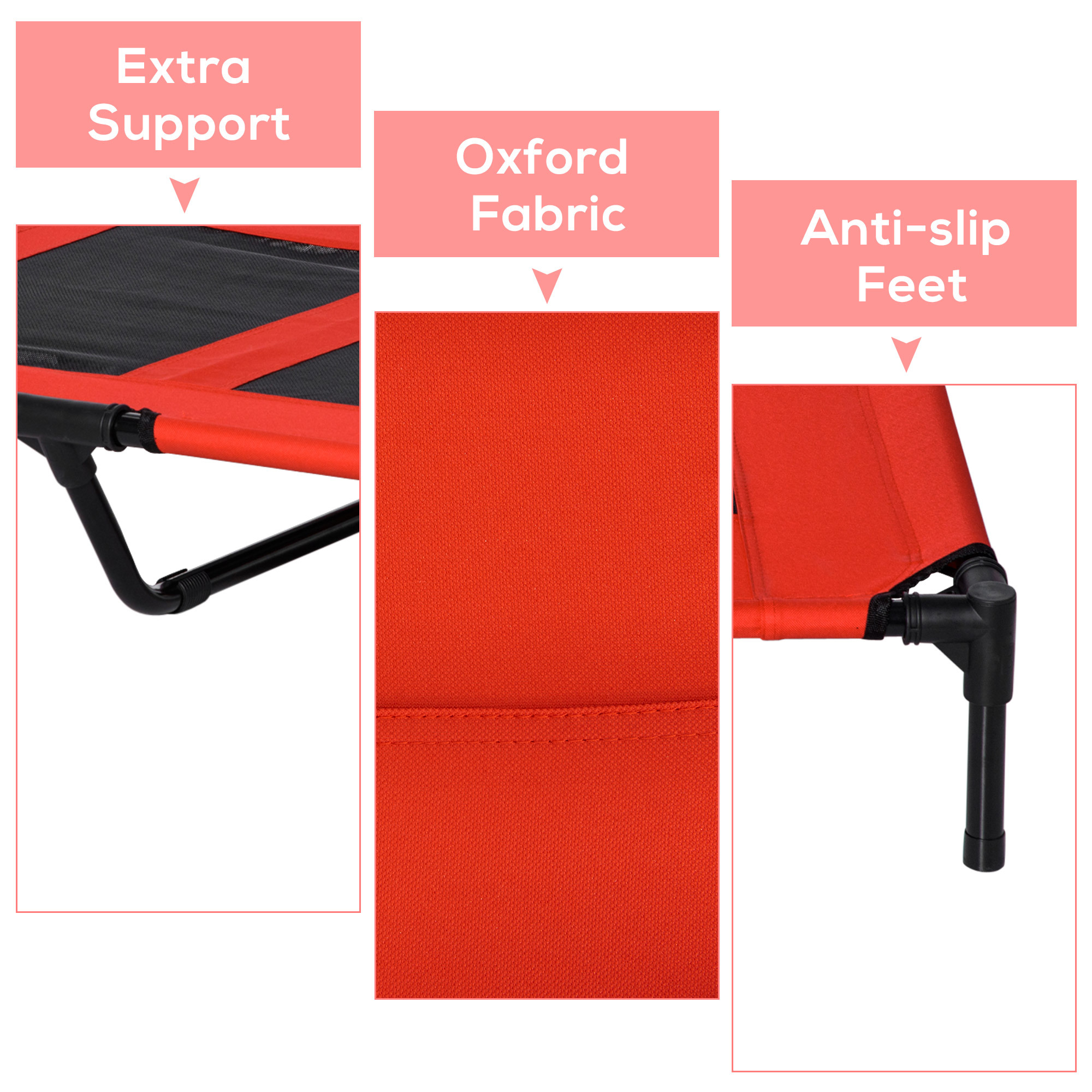 36" x 30" Elevated Cooling Summer Dog Cot Pet Bed With Mesh Ventilation - Red - Image 4