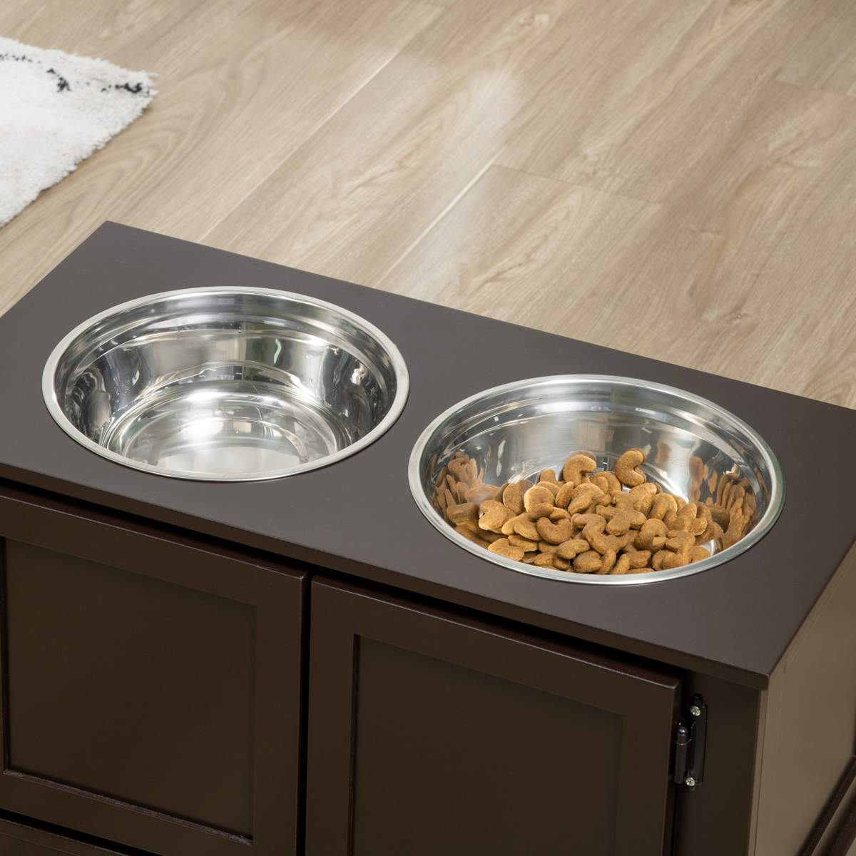 Elevated Dog Bowls with Storage, Two Stainless Steel Bowls for Large Dogs, Coffee - Image 7