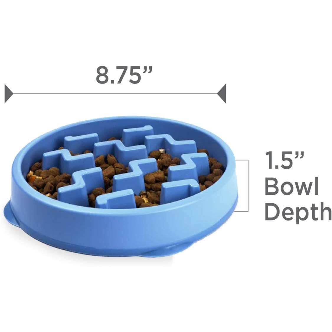 Feeder Slo Bowl Medium 2Cup Capacity, Slow Feeding, Small To Medium Dogs Cats, Non Slip, Blue, Notch Pattern - Image 3