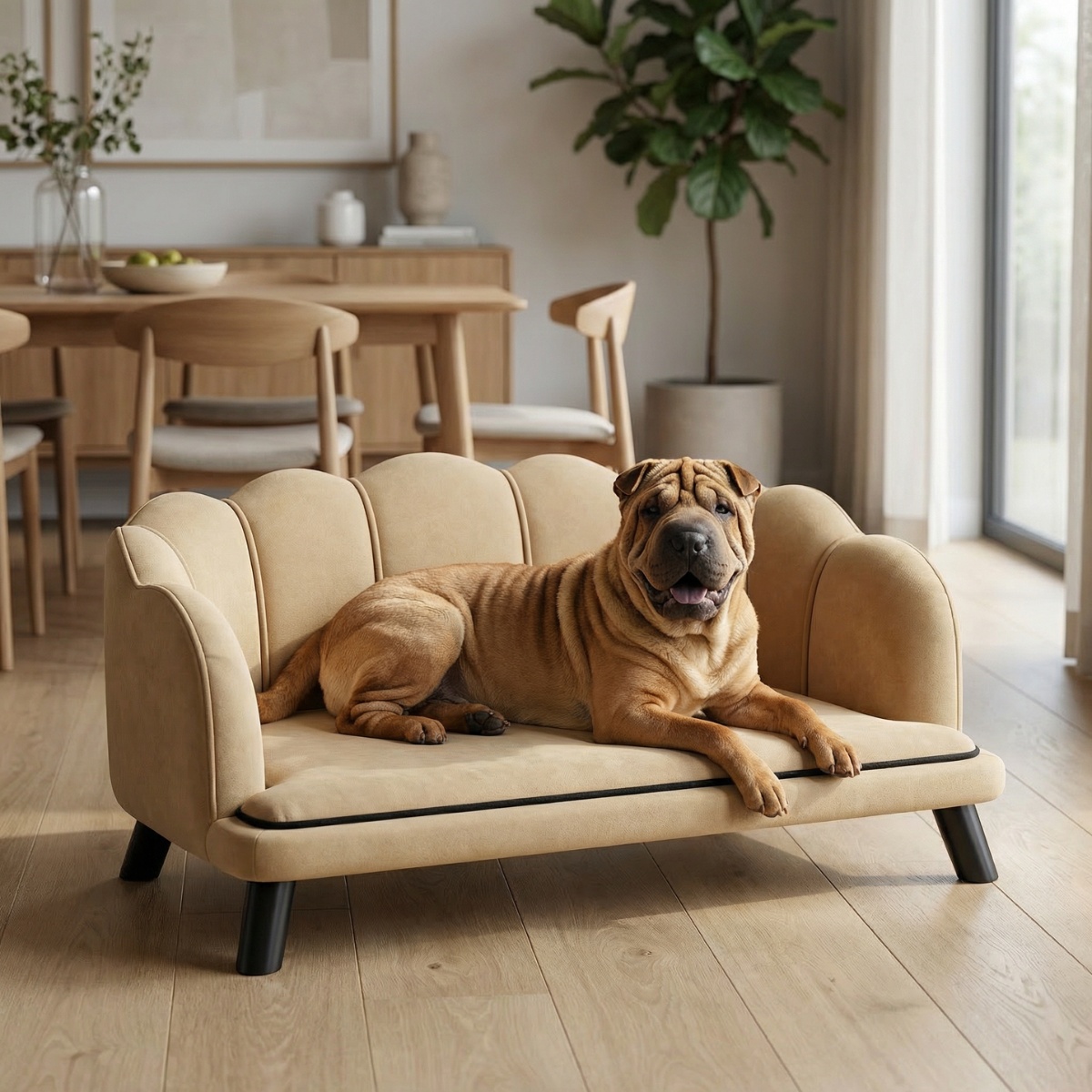 Pearl Design Pet Sofa for Medium and Large Sized Dogs, Pet Bed with Cushion and Solid Wood Legs, Coffee - Image 2