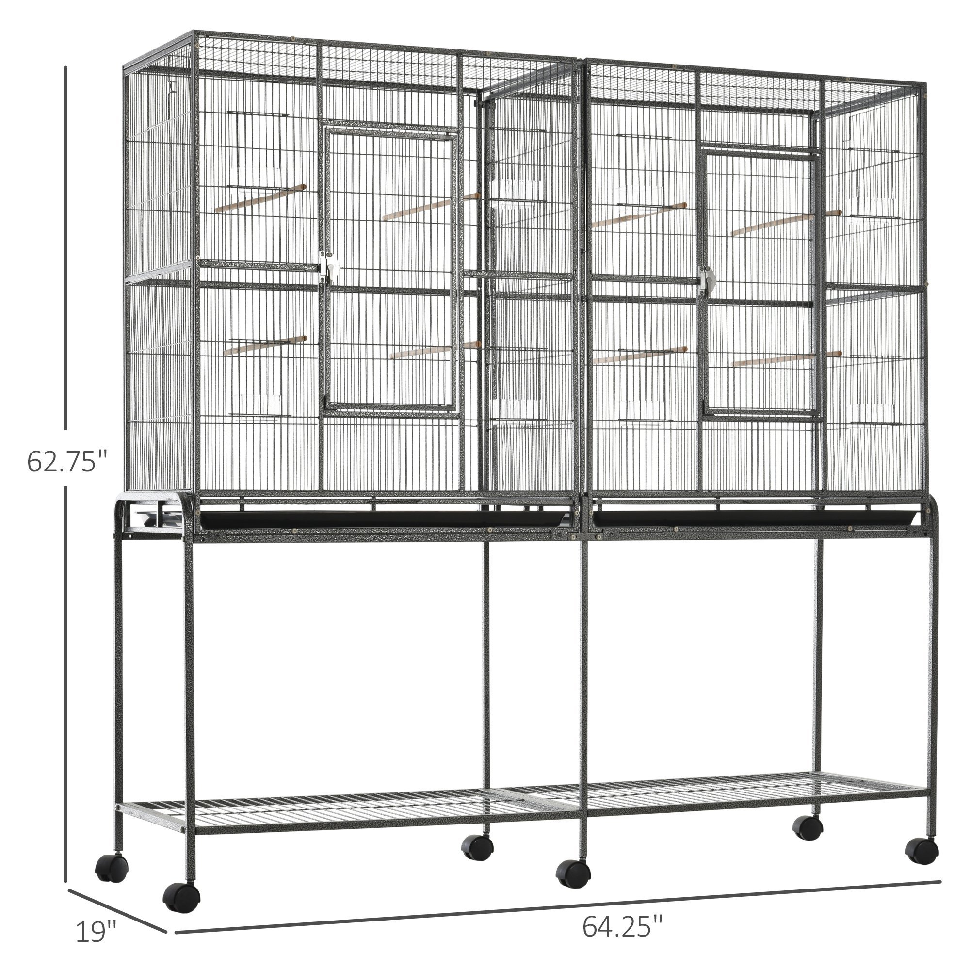 Rolling 65"L Bird Cage w/ Storage Shelf Wood Perch Food Container - Image 6