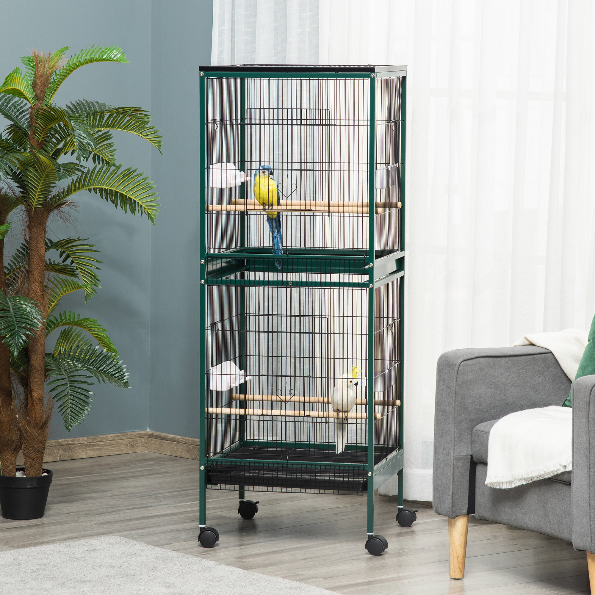 Large Bird Cage with 1.7 ft. Width for Wingspan, Bird Aviary Indoor with Multi-Door Design, Fit for a Canary, Finch, Conure, 55", Green - Image 2