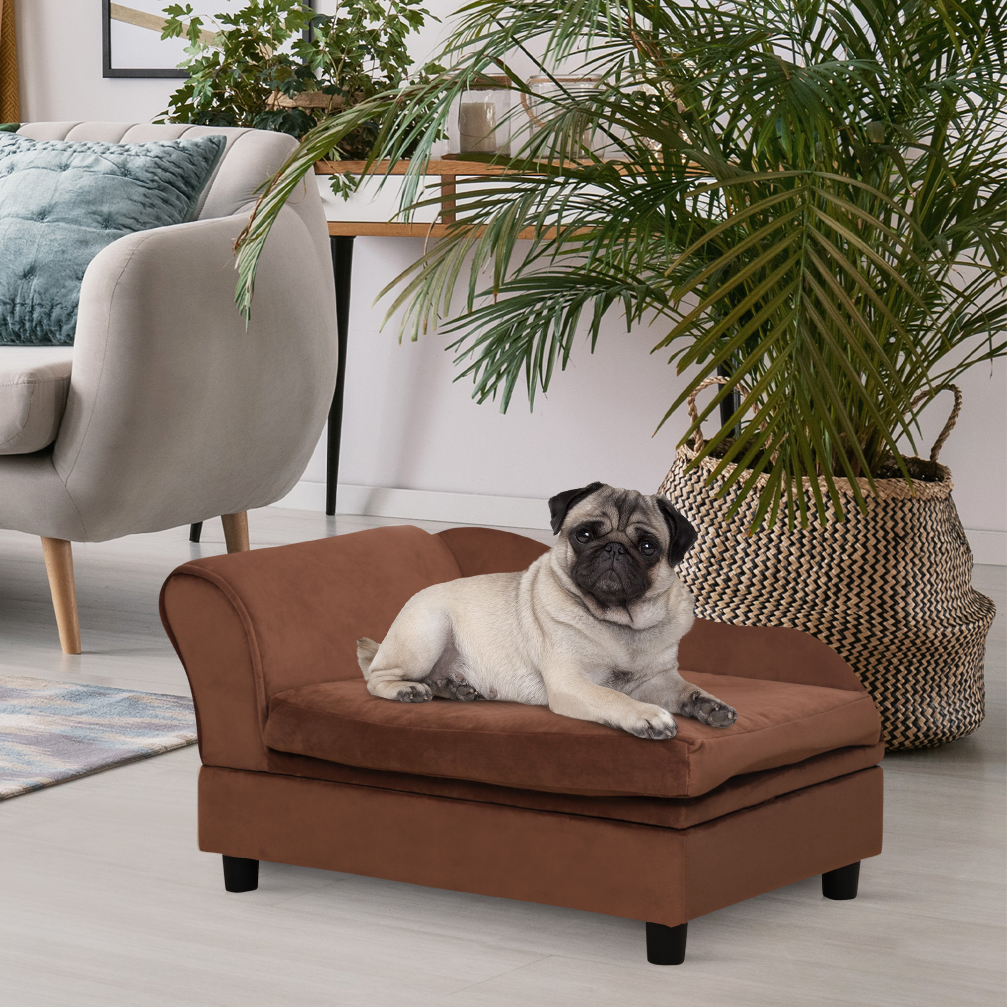 Pet Sofa Bed Couch with Storage, Pet Sofa for Cats and Small Dogs, Brown - Image 6