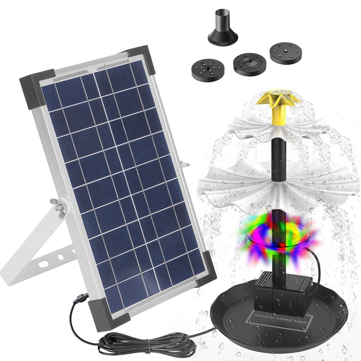 1Pc 3Tier Solar Bird Bath Fountain Solar Powered Water Fountain Waterfall Feature With Colorful Light 3 Nozzles 6W Solar Panel For Bird Bath Patio Yard Pond Garden - Image 4