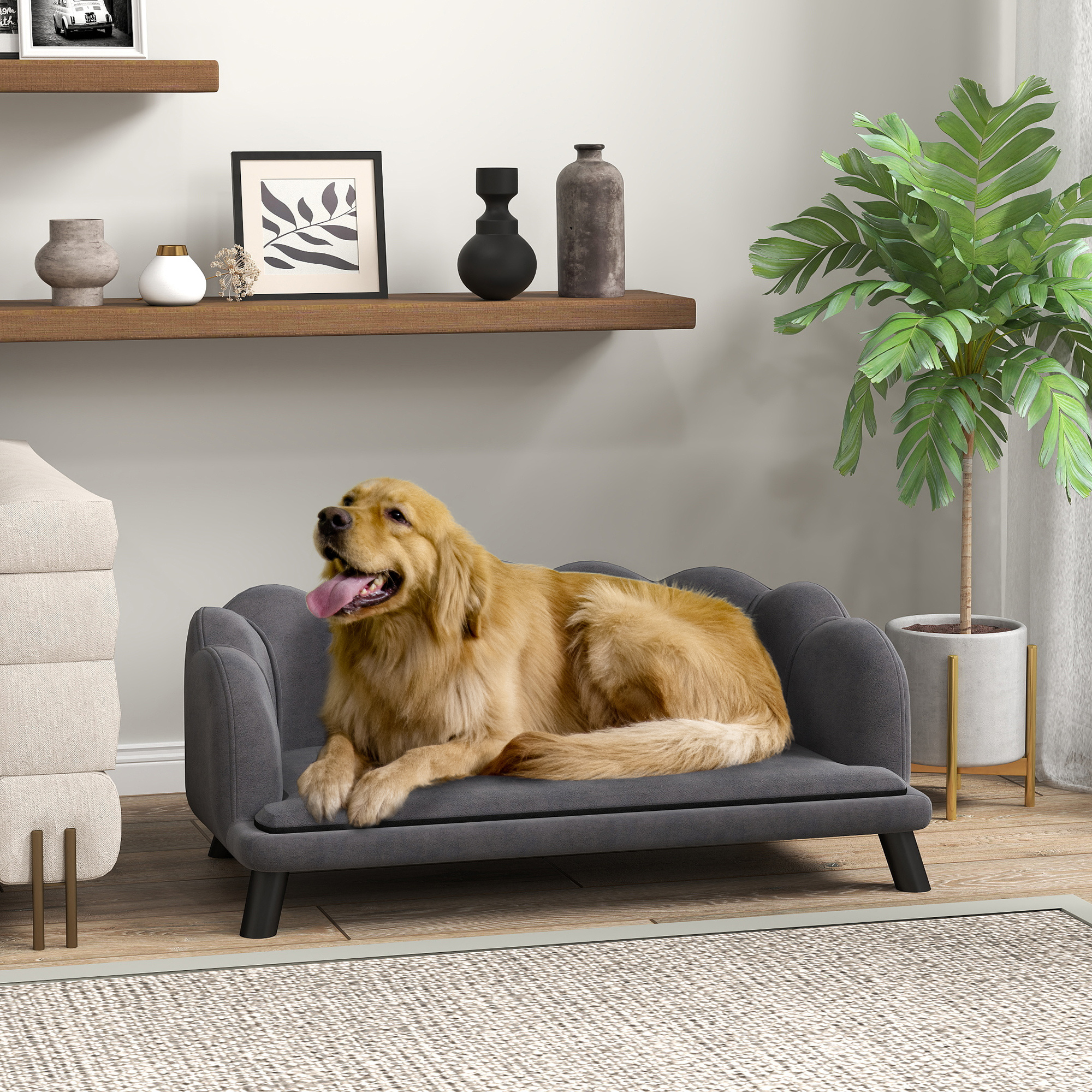 Pearl Design Pet Sofa for Medium and Large Sized Dogs, Pet Bed with Cushion and Solid Wood Legs, Charcoal Gray - Image 6