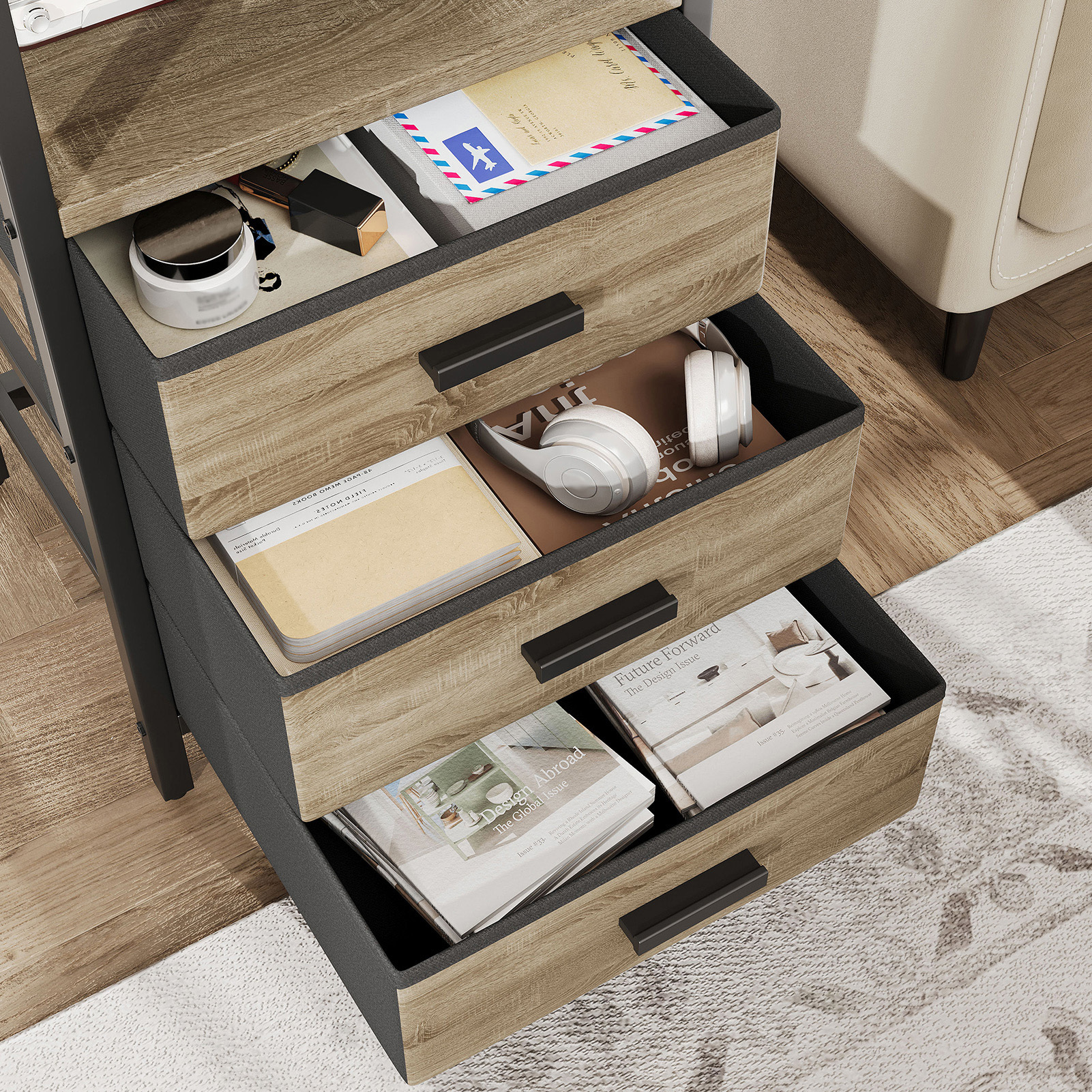 2 Pack Night Stand With Charging Station And Light Bedside End Table With 3 Fabric Drawers 2 USB Ports And Outlets For Bedroom - Image 9