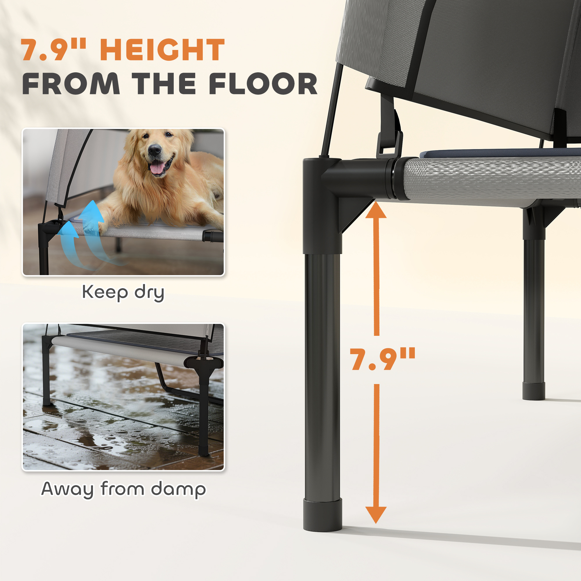 Elevated Dog Bed with Removable Canopy, Portable Outside Raised Pet Cot with Cooling Pad, Storage Bag, 42" x 30" x 37" - Image 7