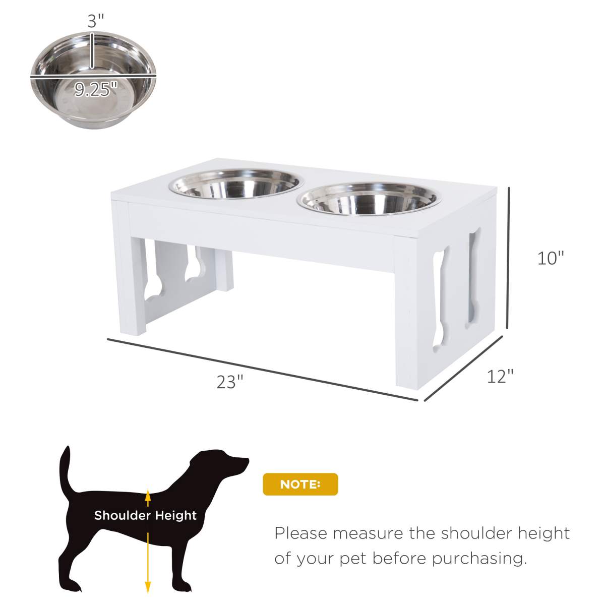 23" Modern Decorative Raised Dog Bowls, Wooden Heavy Duty Pet Food and Water Bowl, Elevated Feeding Station, White - Image 4
