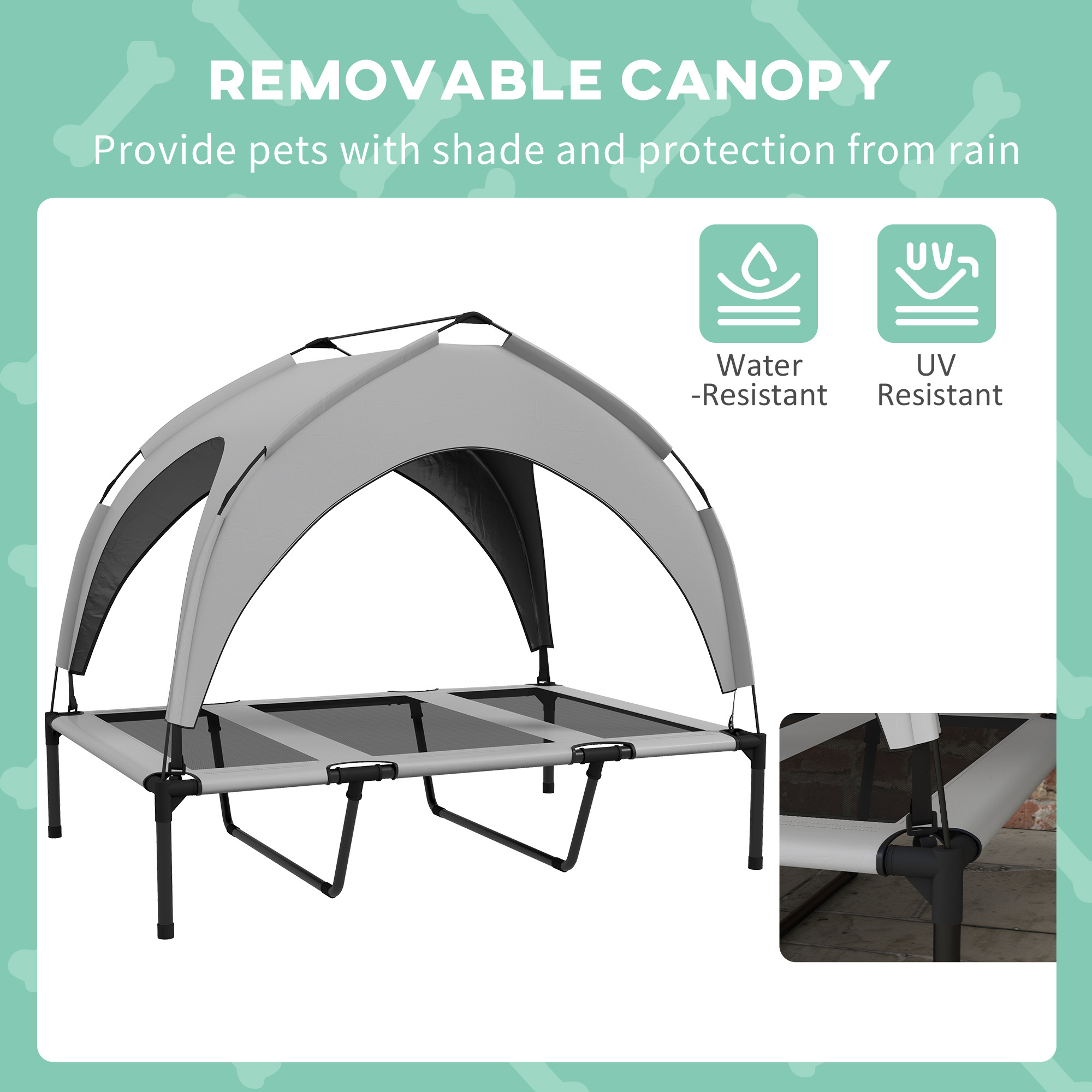 Elevated Dog Bed with Canopy, Raised Outdoor Pet Bed for Camping with Washable Breathable Mesh, 42" x 30" x 37" - Image 6