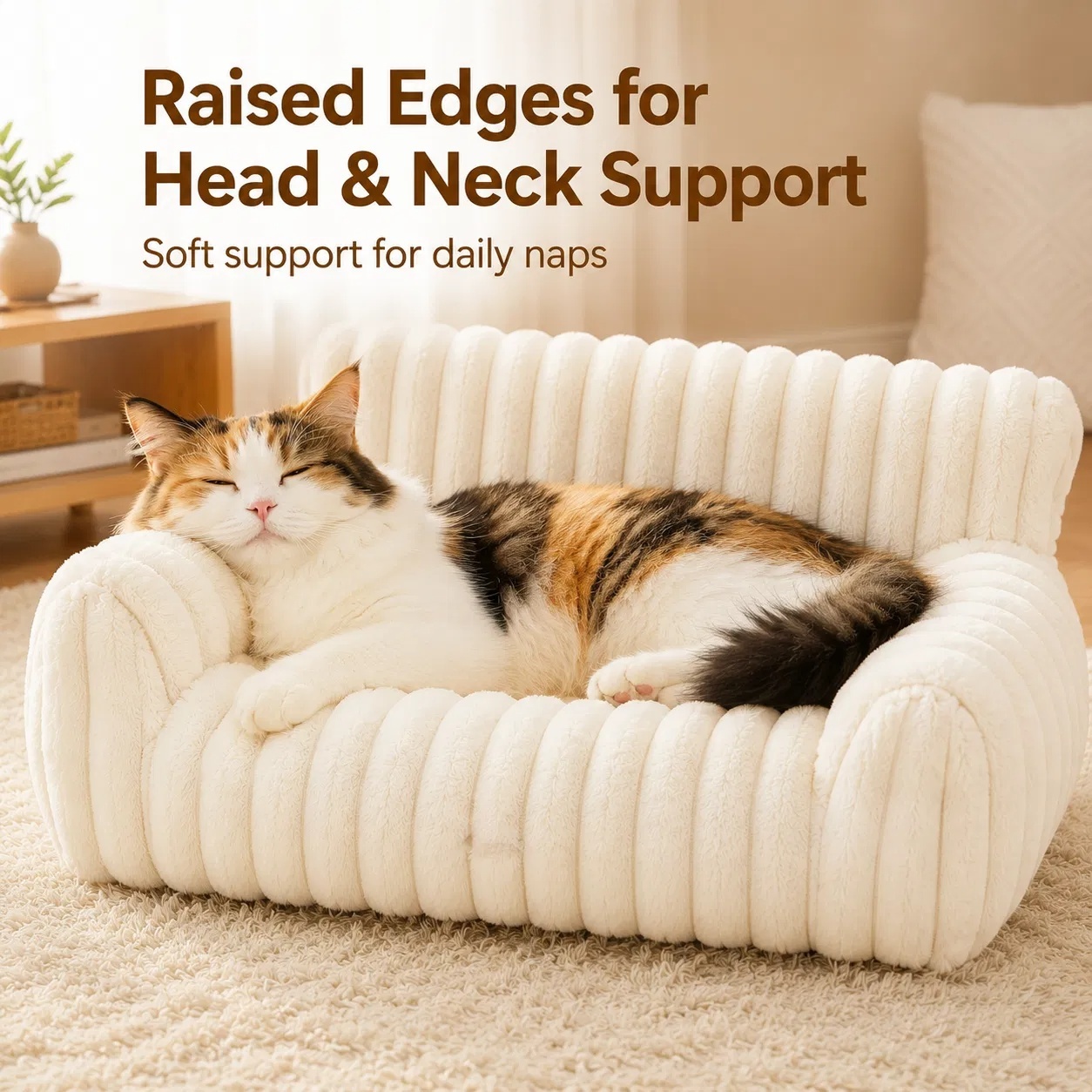 Cute Cat Couch For Pets - Fluffy Cat Beds With Premium Soft Corduroy Fleece, Fuzzy Cats Beds For Indoor Cats With Removable Washable Cover, Supportive Pet Sofa - Image 7