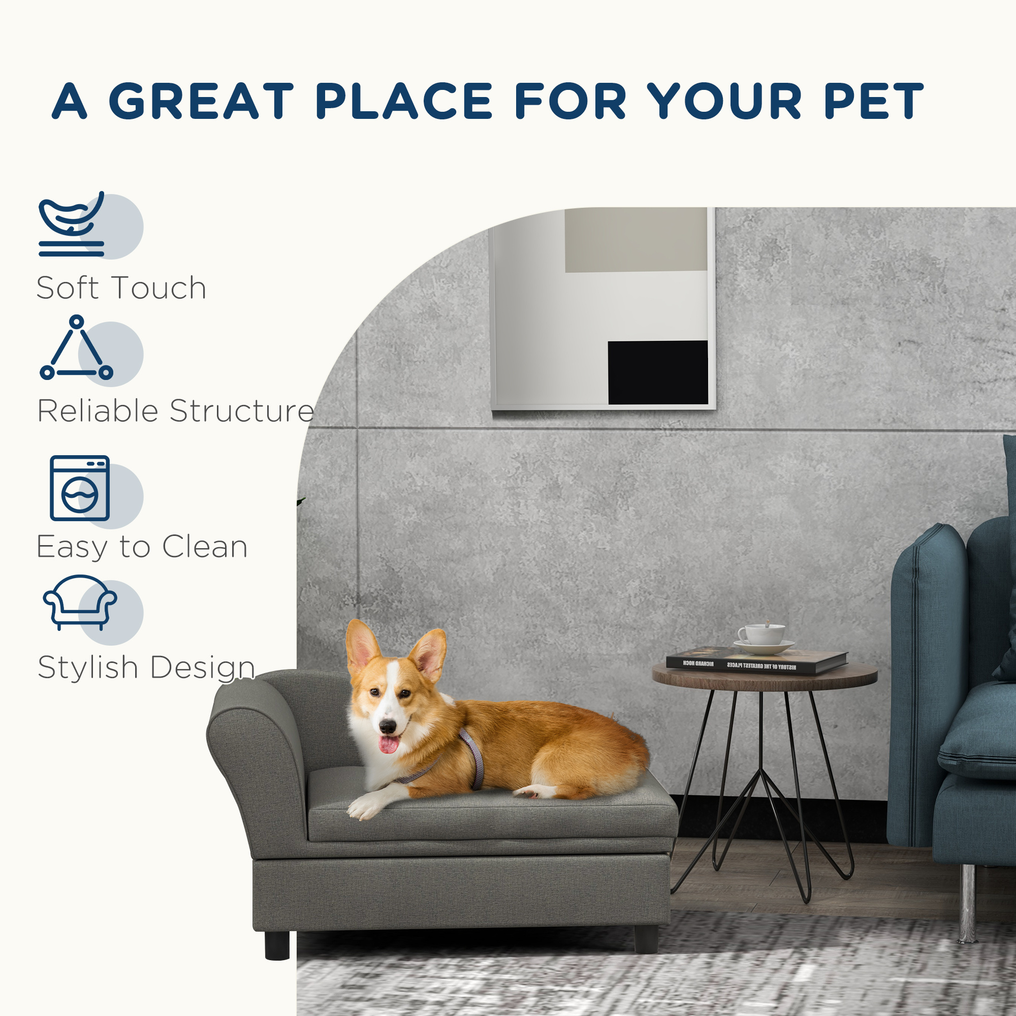 Pet Sofa Dog Sofa for Small Dogs with Storage, Gray - Image 4