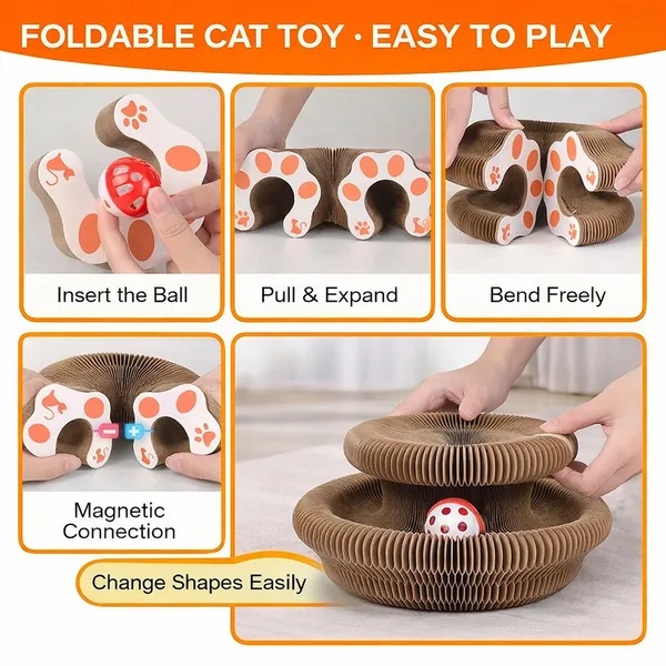 2PCS Kitty Curls Cat Toy - Foldable Accordion Cat Scratcher WithBall - Magic Organ Cat Scratch Board For Interactive Play -Calming Features - Image 2