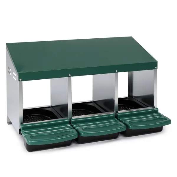 3 Compartment Roll Out Chicken Nesting Box With Plastic Basket, Egg Nest Box Chicken Laying Box Hens Chicken Coop Box, Green