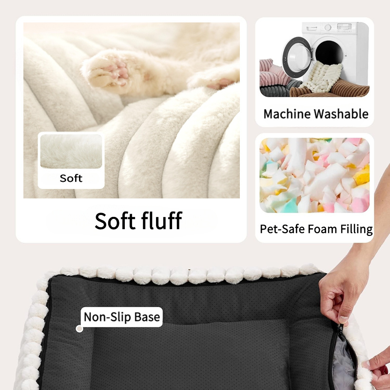 Cute Cat Couch For Pets - Fluffy Cat Beds With Premium Soft Corduroy Fleece, Fuzzy Cats Beds For Indoor Cats With Removable Washable Cover, Supportive Pet Sofa - Image 8