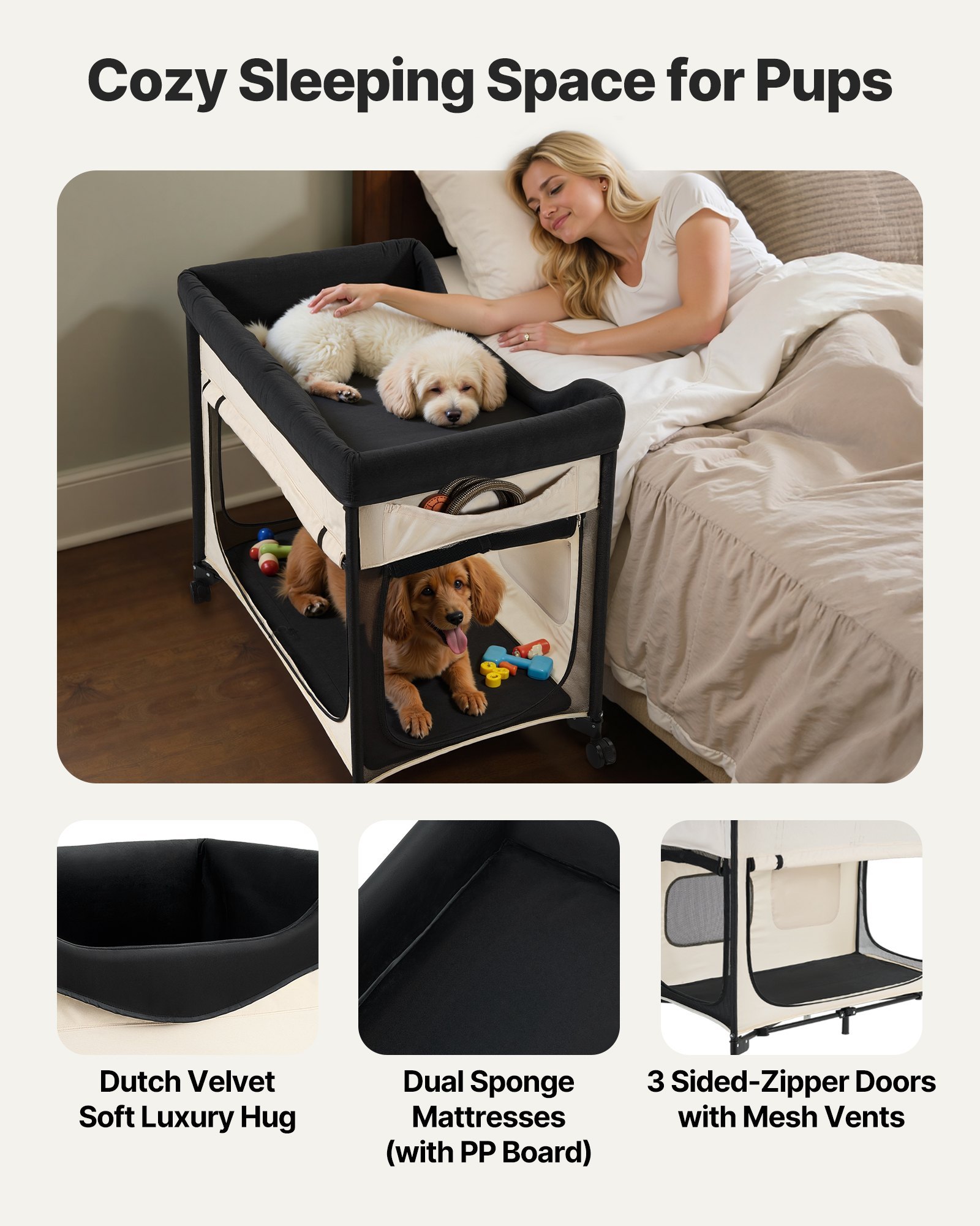 Elevated Lounge Pet Bed Foldable Bunk Dog Bed With Wheels & Side Bags L - Image 2