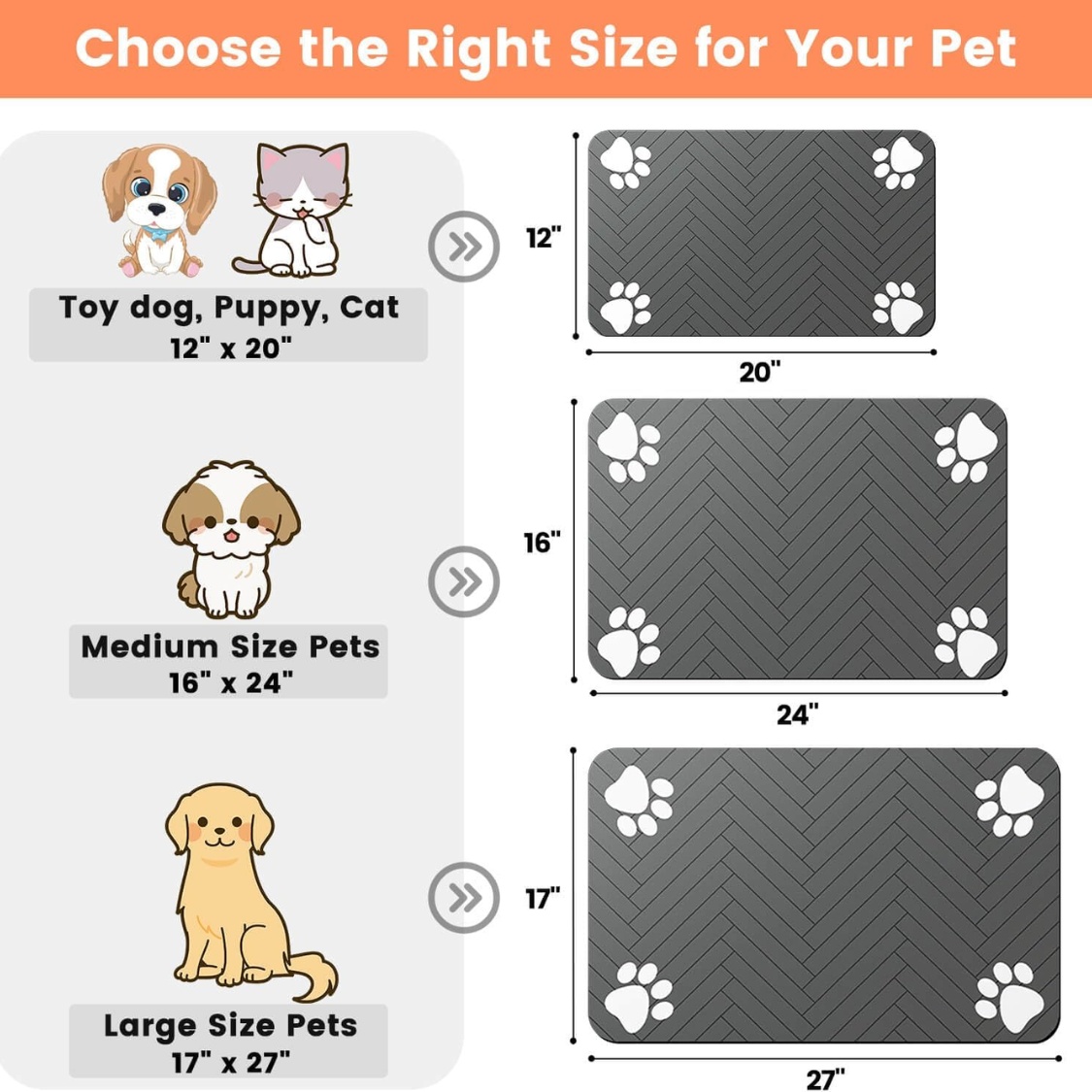 Absorbent Pet Feeding Mat 20x12 Inch, Waterproof Rubber Backing, Dark Gray Striped - Image 7