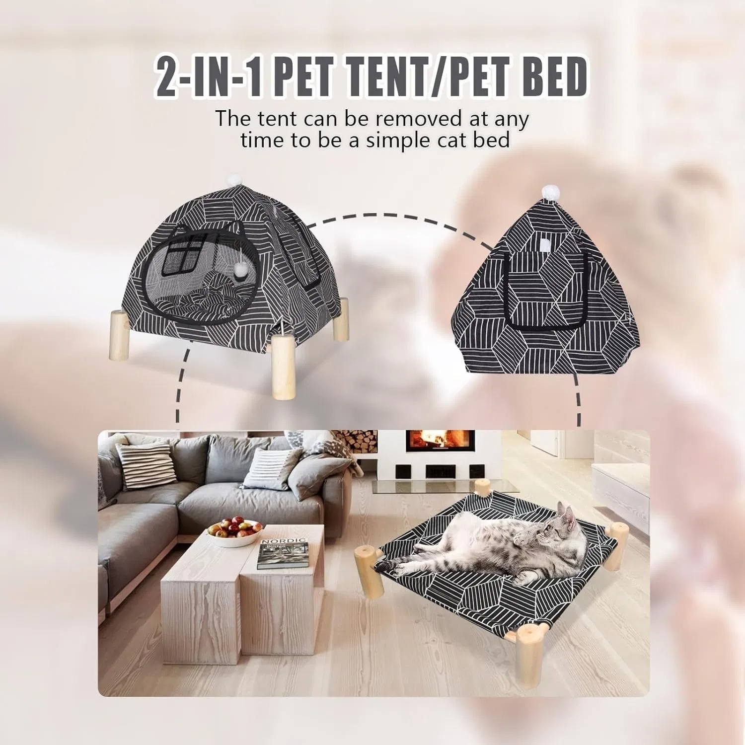 Portable Cat Tent Bed - Foldable Indoor Tent Bed For Cats & Small Dogs, Washable Cushion, Cozy Hideaway For Kittens & Cats, Easy Assembly & Travel - Image 5