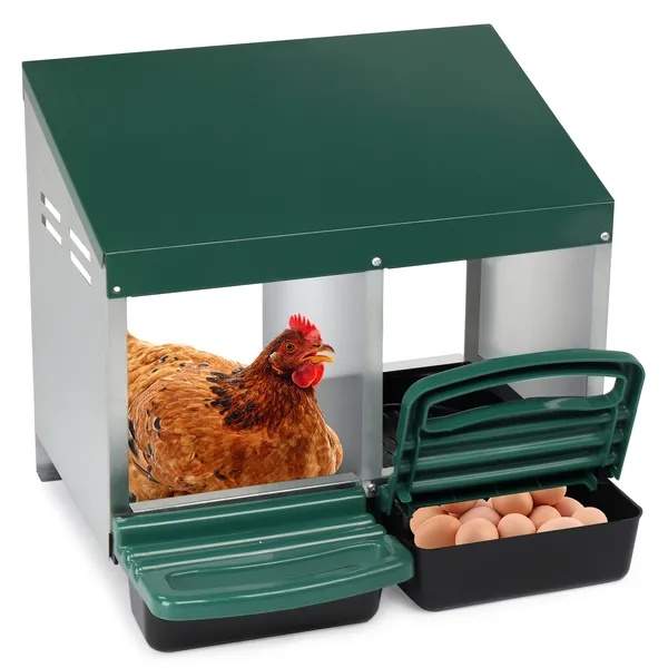 2 Compartment Roll Out Chicken Nesting Box With Plastic Basket, Egg Nest Box Chicken Laying Box Hens Chicken Coop Box, Green