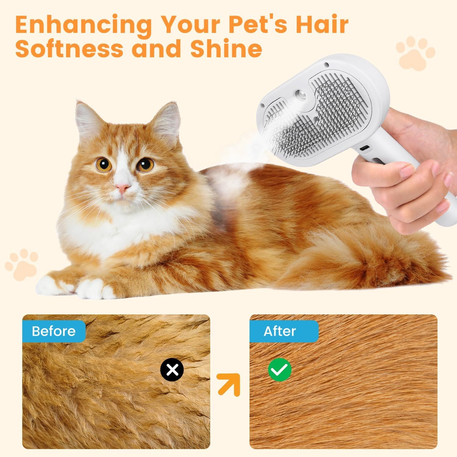 3 In 1 Cat Steam Brush, Pet Steam Brush For Cat Dog Long Short Haired, Pet Spray Hair Removal Comb For Small Animals Shedding & Grooming, Water Mist Spray Brushes With Release Button - Image 5
