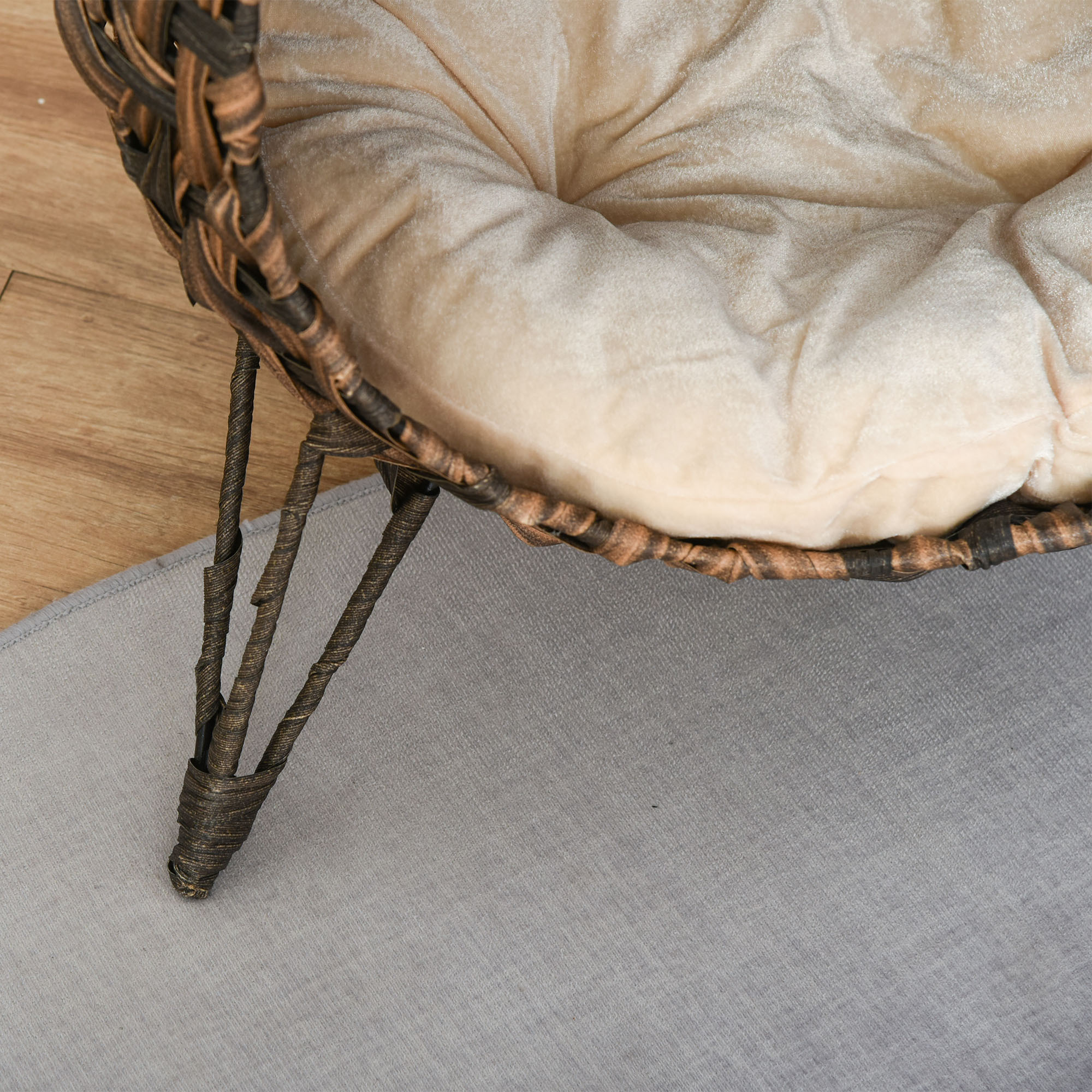 20.5" Weaved Cat Bed, Elevated Hand-woven Braided Banana Leaf Kitten House Condo with Cushion, Brown - Image 2