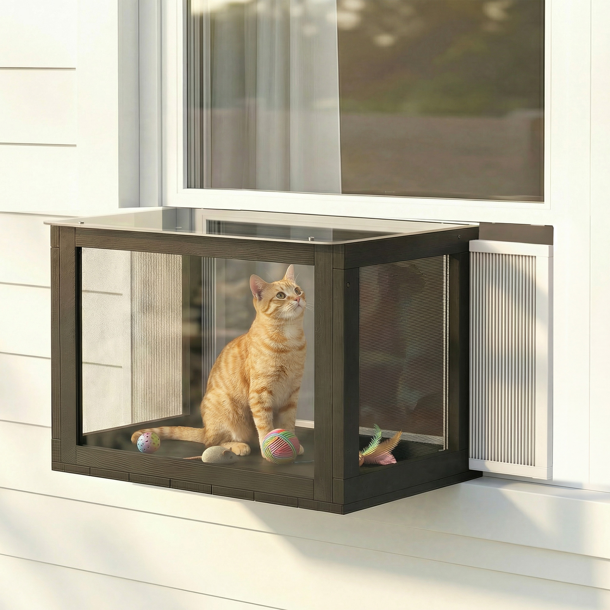 Catio Outdoor Cat Enclosure 25"–41" Outdoor Cat House for Sunbathing, Napping & Overlooking - Image 7
