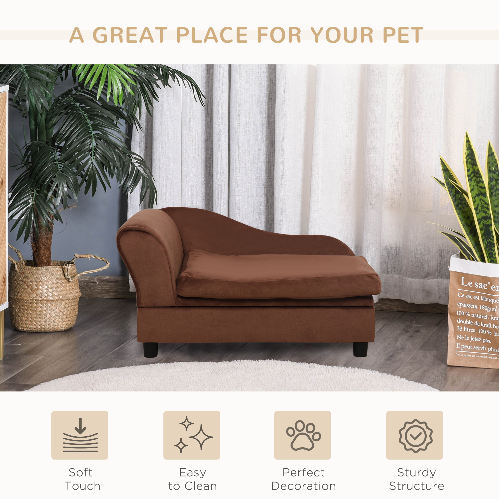 Pet Sofa Bed Couch with Storage, Pet Sofa for Cats and Small Dogs, Brown - Image 5