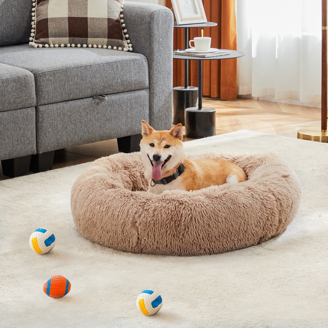 24 Inch Anti-Slip Round Fluffy Plush Faux Fur Cat Bed, Fits Up To 25 Lbs Pets - Image 7